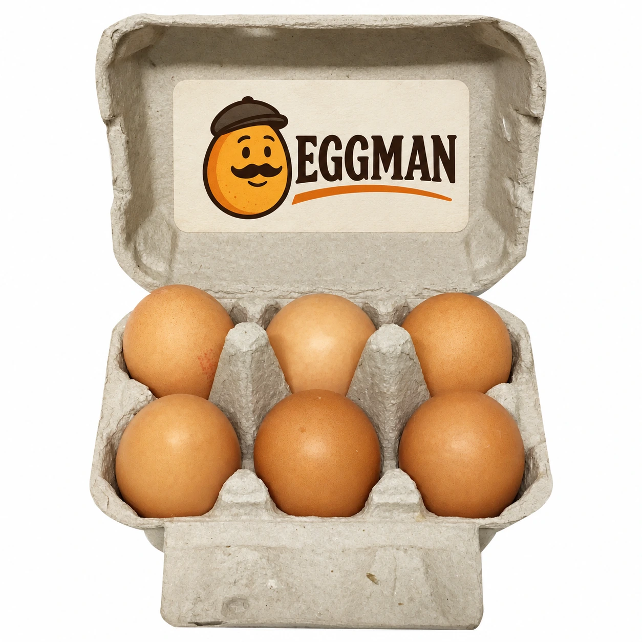 Eggman branded carton containing 6 eggs